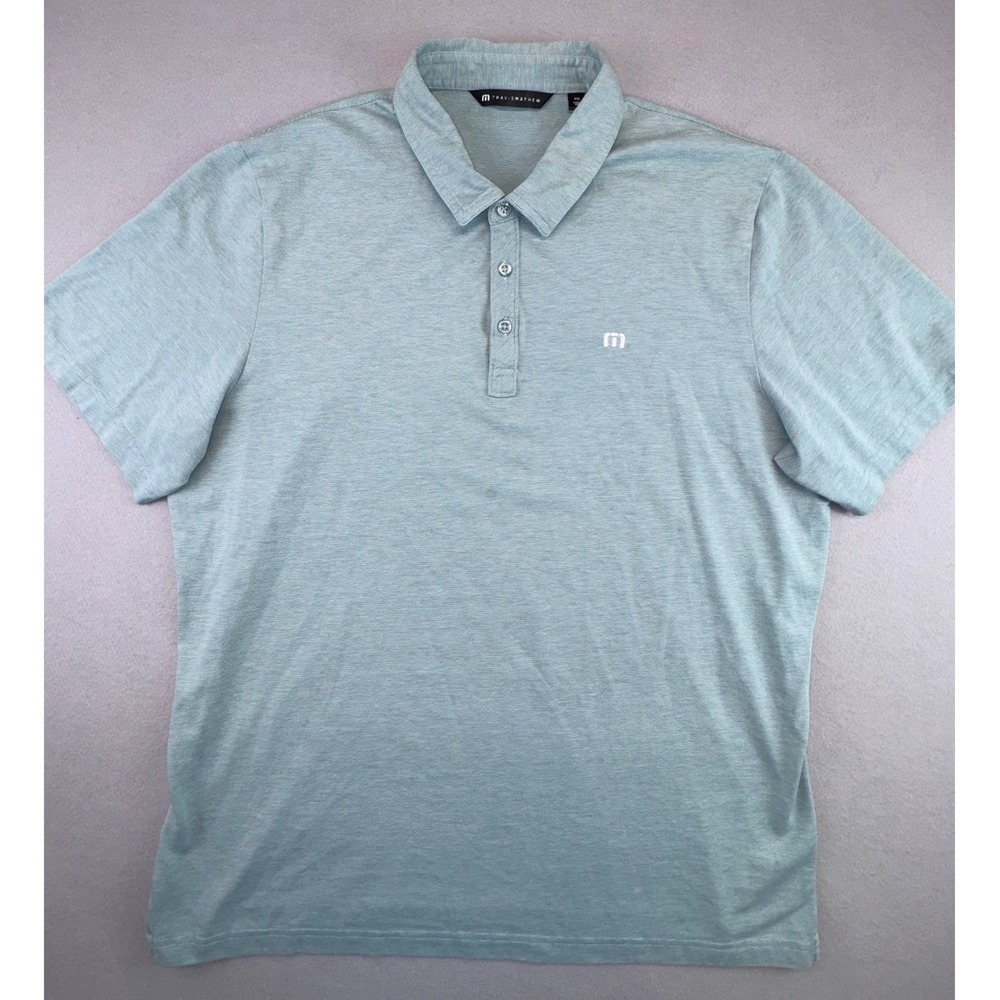 TravisMathew Mens XXL Polo Shirt Teal Blue Heathered Short Sleeve Golf Top